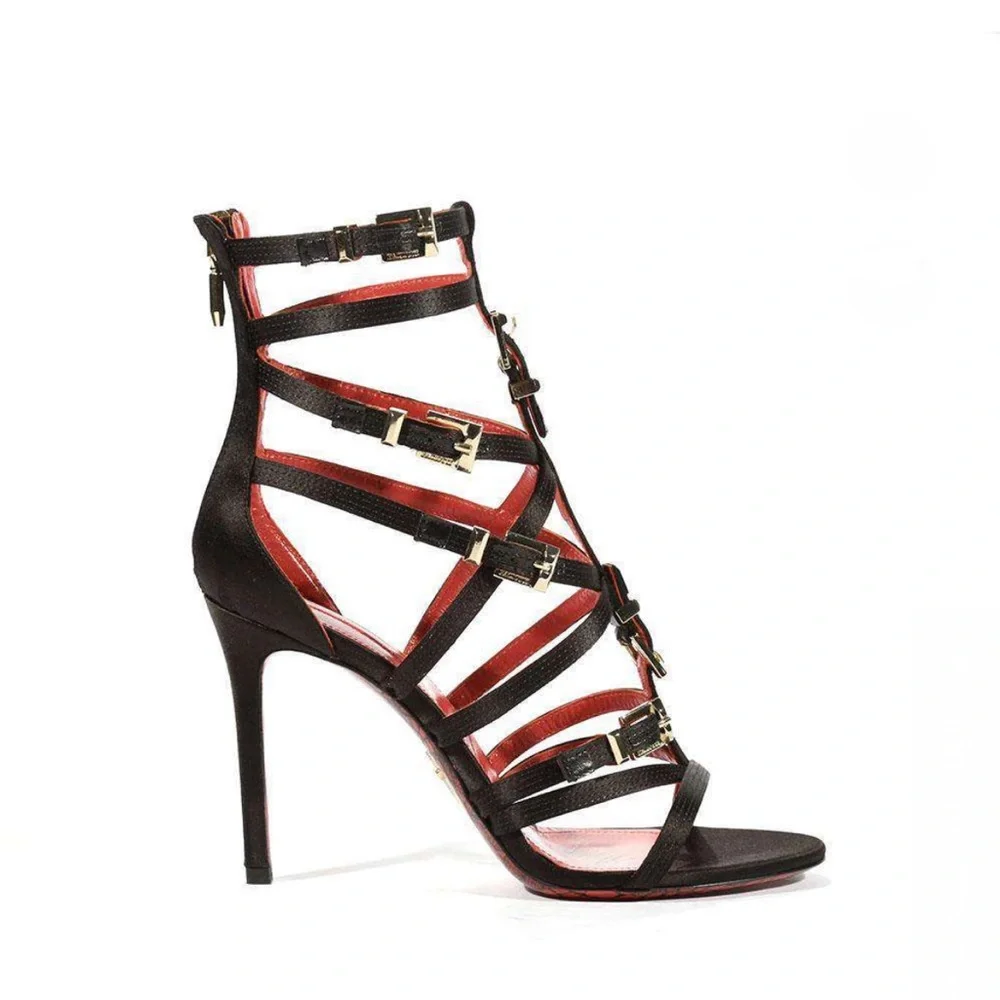 CESARE PACIOTTI WOMEN'S RASO+KID BLACK SANDALS - Picture 1 of 12